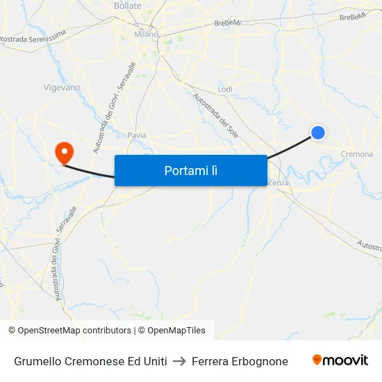 Grumello Cremonese Ed Uniti to Ferrera Erbognone map