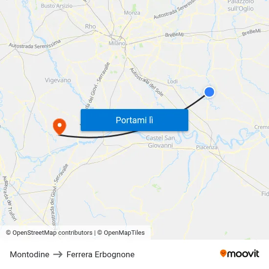 Montodine to Ferrera Erbognone map