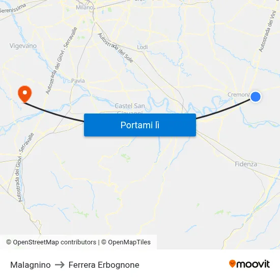 Malagnino to Ferrera Erbognone map
