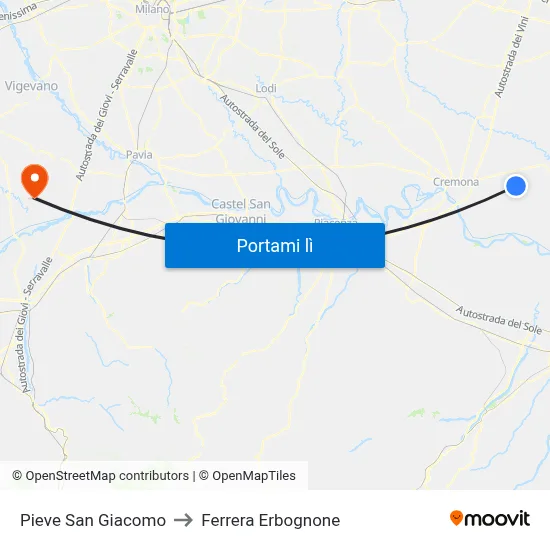Pieve San Giacomo to Ferrera Erbognone map
