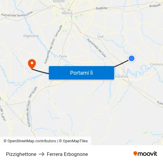 Pizzighettone to Ferrera Erbognone map