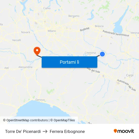 Torre De' Picenardi to Ferrera Erbognone map