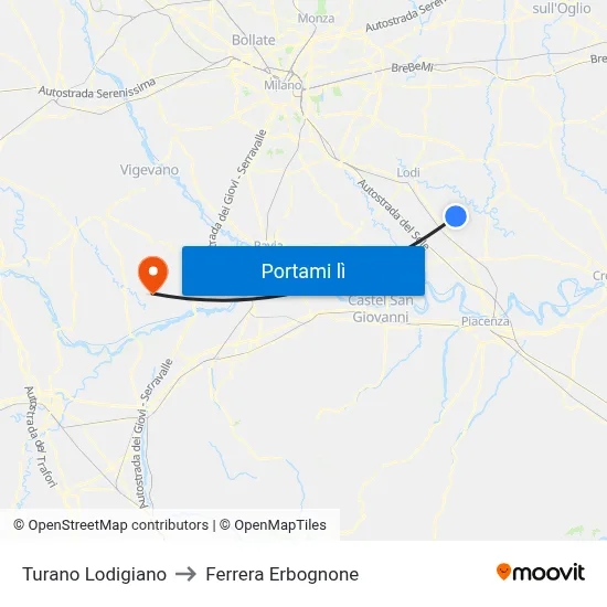Turano Lodigiano to Ferrera Erbognone map