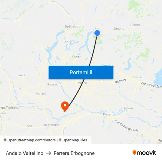 Andalo Valtellino to Ferrera Erbognone map