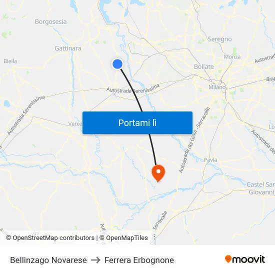 Bellinzago Novarese to Ferrera Erbognone map