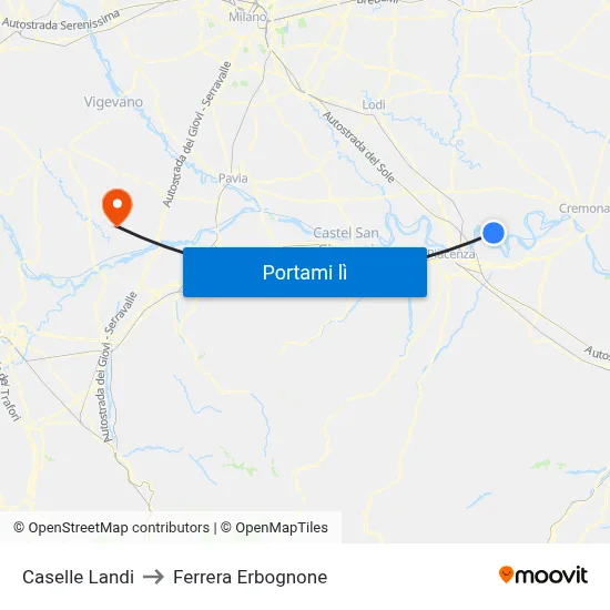 Caselle Landi to Ferrera Erbognone map