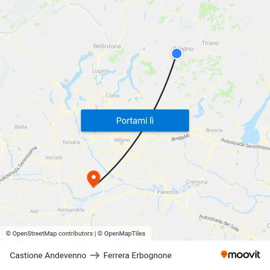 Castione Andevenno to Ferrera Erbognone map