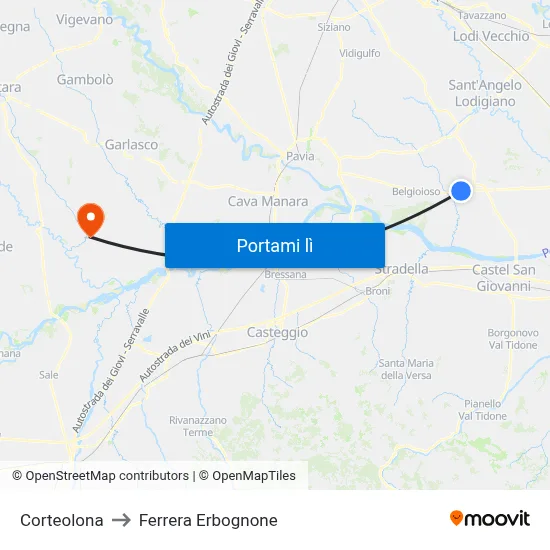 Corteolona to Ferrera Erbognone map
