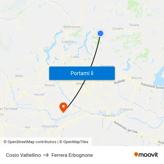 Cosio Valtellino to Ferrera Erbognone map