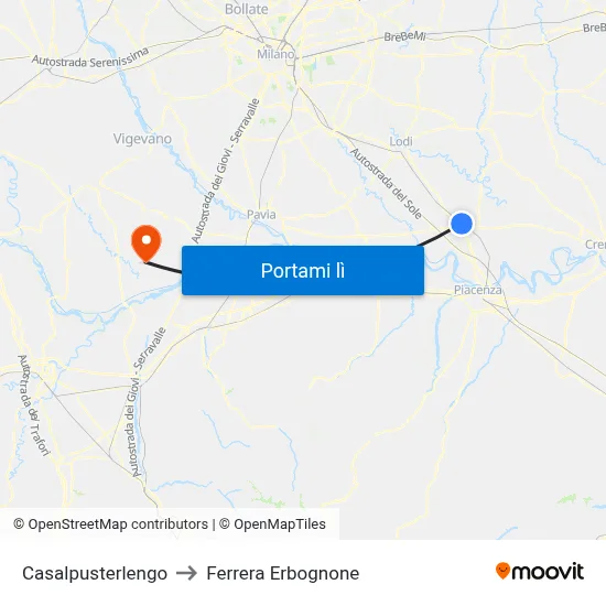 Casalpusterlengo to Ferrera Erbognone map