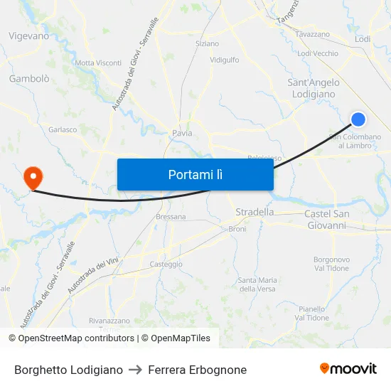 Borghetto Lodigiano to Ferrera Erbognone map