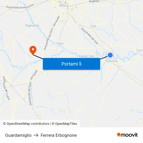 Guardamiglio to Ferrera Erbognone map