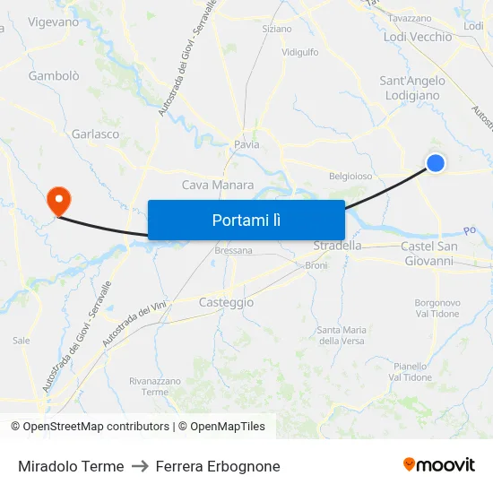 Miradolo Terme to Ferrera Erbognone map