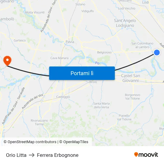 Orio Litta to Ferrera Erbognone map