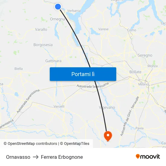 Ornavasso to Ferrera Erbognone map