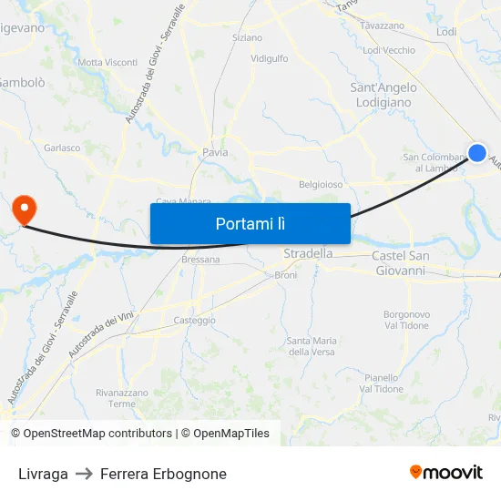 Livraga to Ferrera Erbognone map