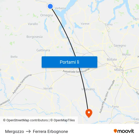 Mergozzo to Ferrera Erbognone map