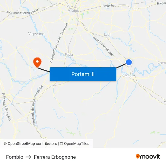 Fombio to Ferrera Erbognone map