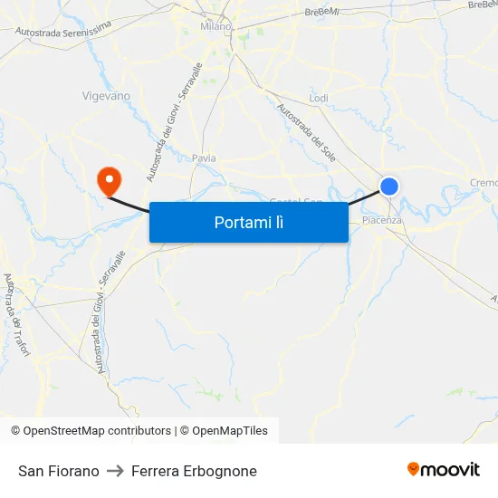 San Fiorano to Ferrera Erbognone map
