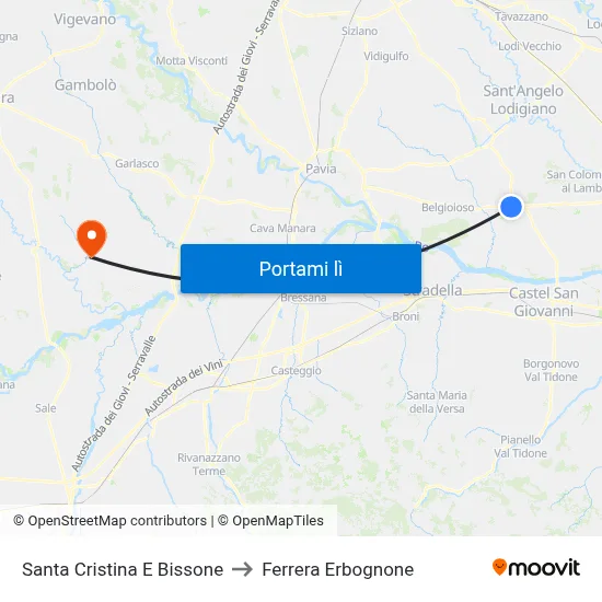 Santa Cristina E Bissone to Ferrera Erbognone map