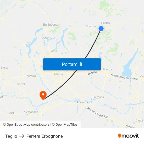 Teglio to Ferrera Erbognone map