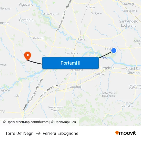 Torre De' Negri to Ferrera Erbognone map