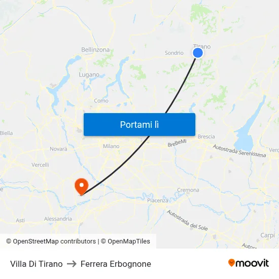 Villa Di Tirano to Ferrera Erbognone map