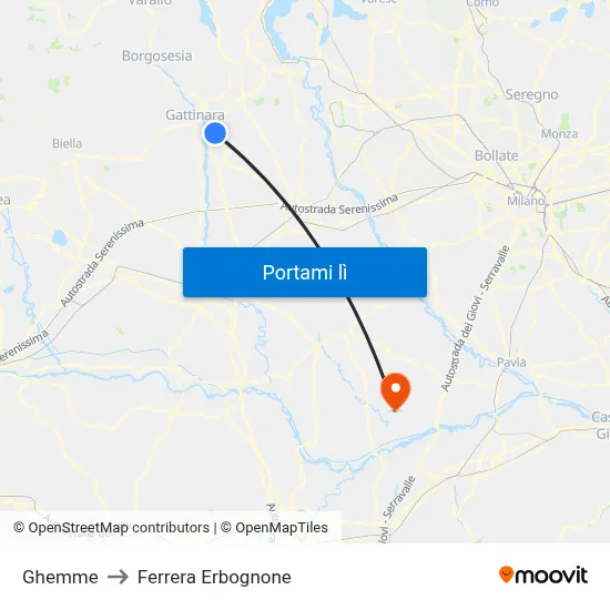 Ghemme to Ferrera Erbognone map