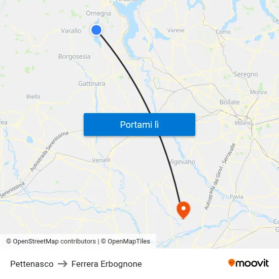 Pettenasco to Ferrera Erbognone map