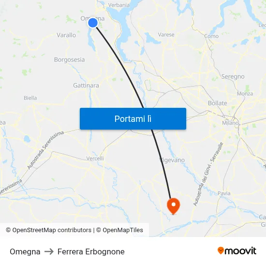 Omegna to Ferrera Erbognone map