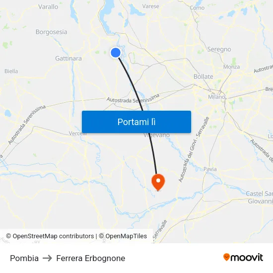 Pombia to Ferrera Erbognone map