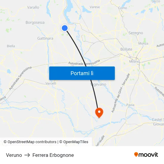 Veruno to Ferrera Erbognone map