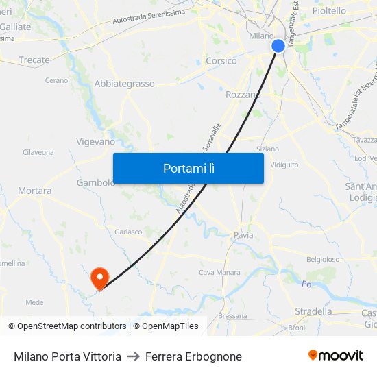 Milano Porta Vittoria to Ferrera Erbognone map