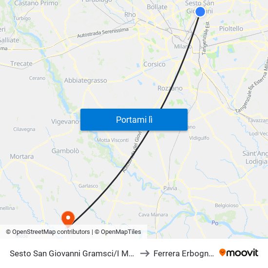 Sesto San Giovanni Gramsci/I Maggio to Ferrera Erbognone map