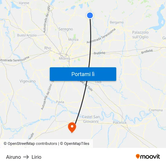 Airuno to Lirio map