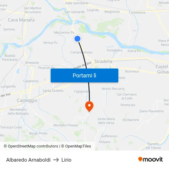 Albaredo Arnaboldi to Lirio map