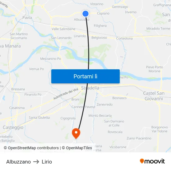 Albuzzano to Lirio map
