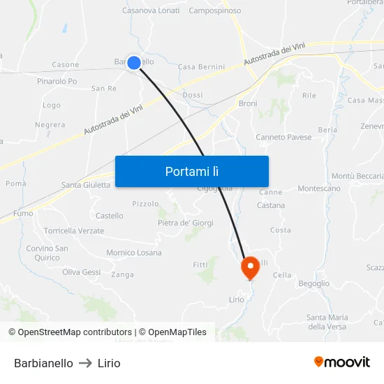 Barbianello to Lirio map