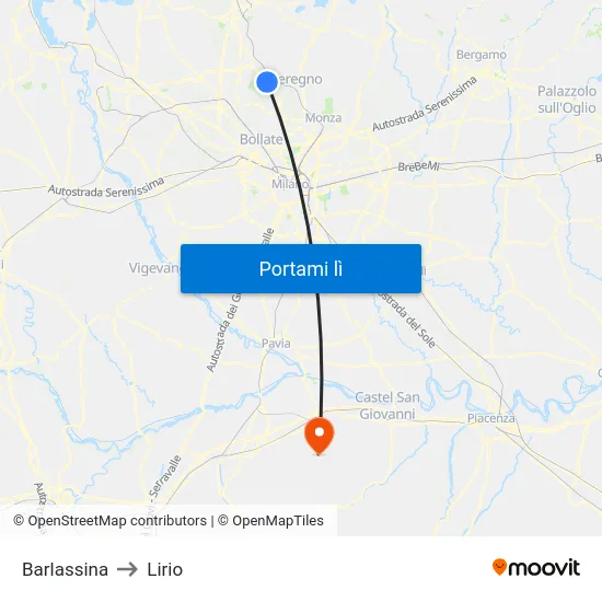 Barlassina to Lirio map