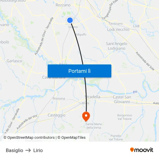 Basiglio to Lirio map