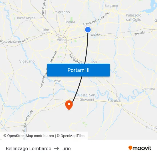 Bellinzago Lombardo to Lirio map