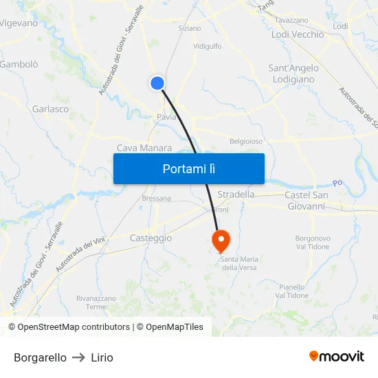 Borgarello to Lirio map
