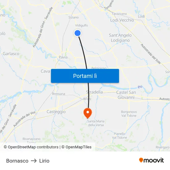 Bornasco to Lirio map