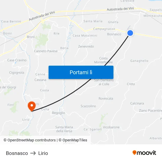 Bosnasco to Lirio map