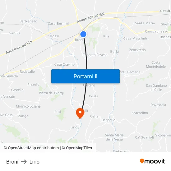 Broni to Lirio map