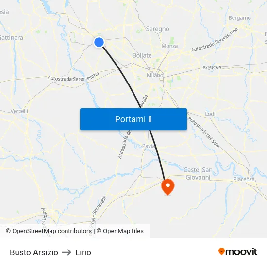 Busto Arsizio to Lirio map