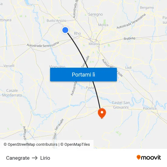 Canegrate to Lirio map