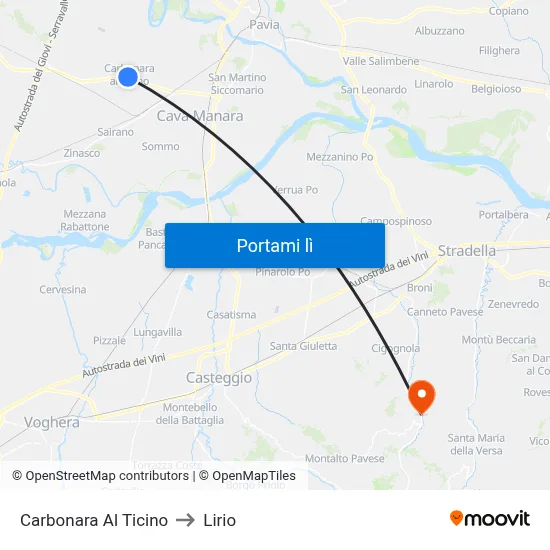 Carbonara Al Ticino to Lirio map