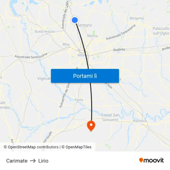Carimate to Lirio map