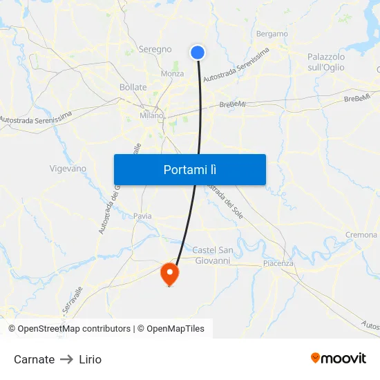 Carnate to Lirio map